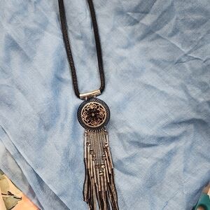 Charming Charlie Black and Silver Tassel Necklace